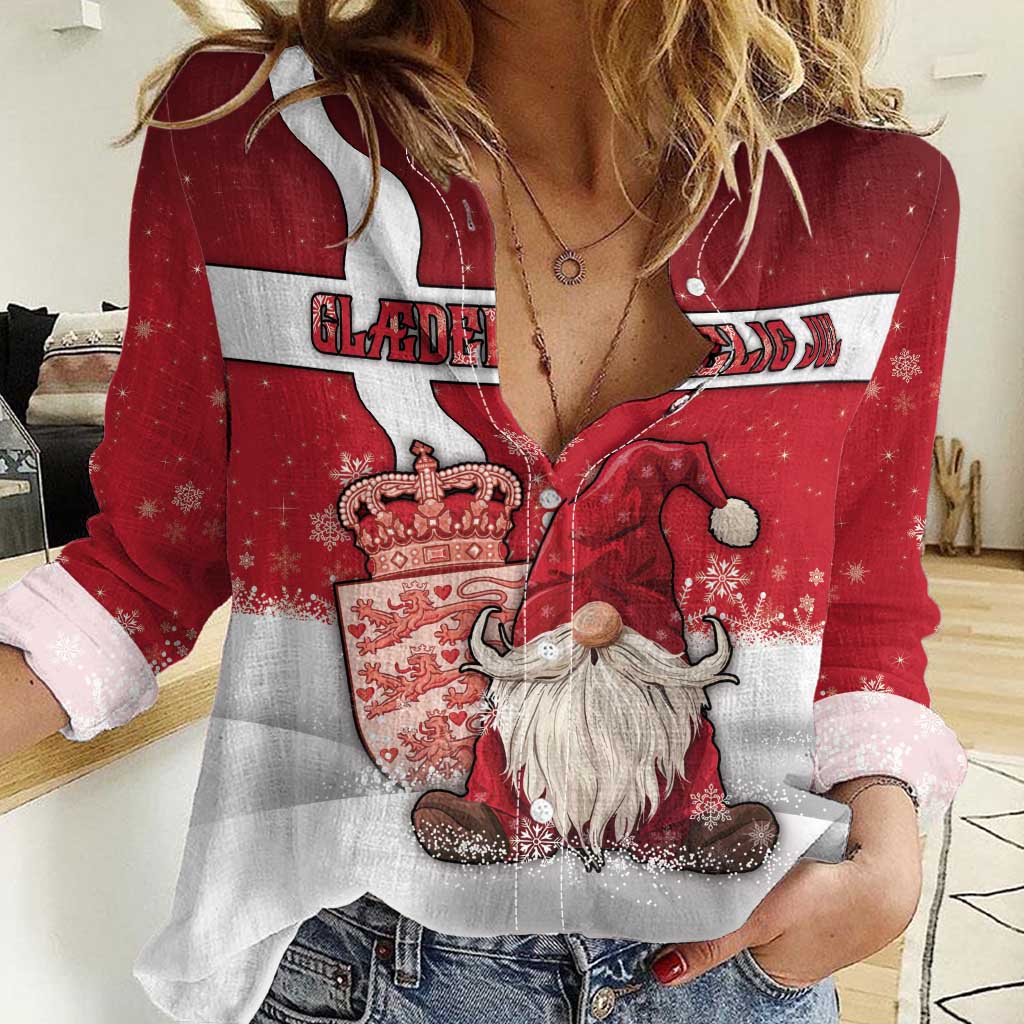 Denmark Christmas Women Casual Shirt Nisse Glaedelig Jul - Wonder Print Shop