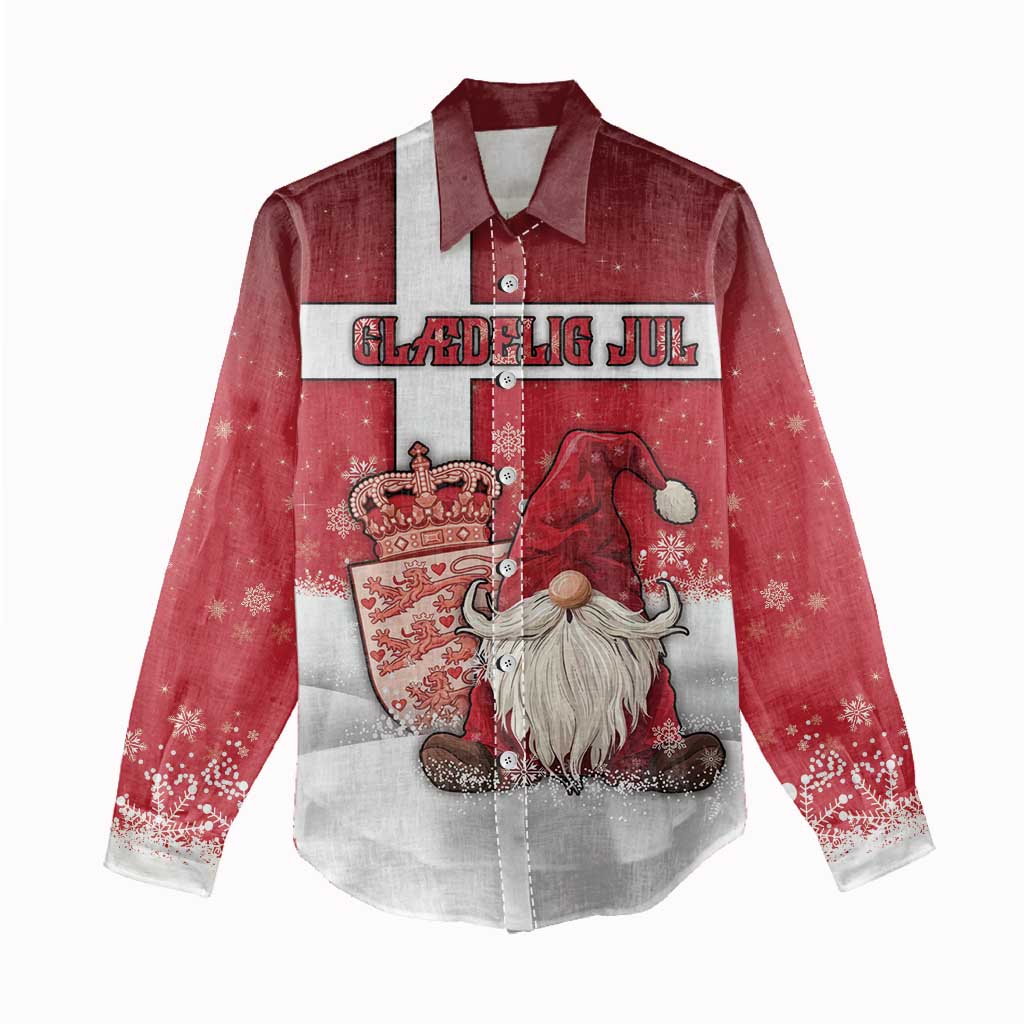 Denmark Christmas Women Casual Shirt Nisse Glaedelig Jul - Wonder Print Shop