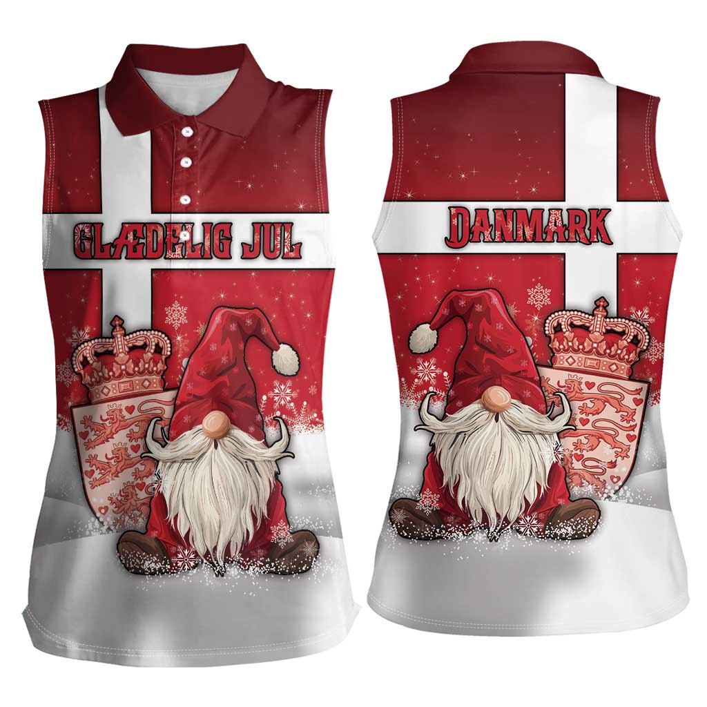 Denmark Christmas Women Sleeveless Polo Shirt Nisse Glaedelig Jul - Wonder Print Shop