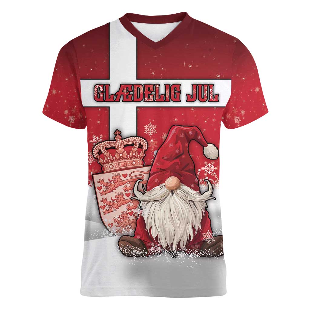 Denmark Christmas Women V-Neck T-Shirt Nisse Glaedelig Jul - Wonder Print Shop