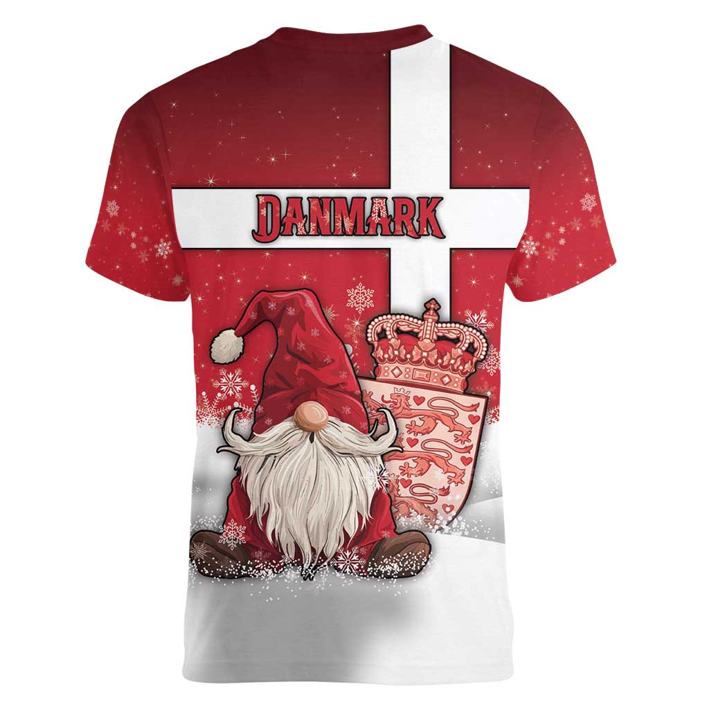 Denmark Christmas Women V-Neck T-Shirt Nisse Glaedelig Jul - Wonder Print Shop