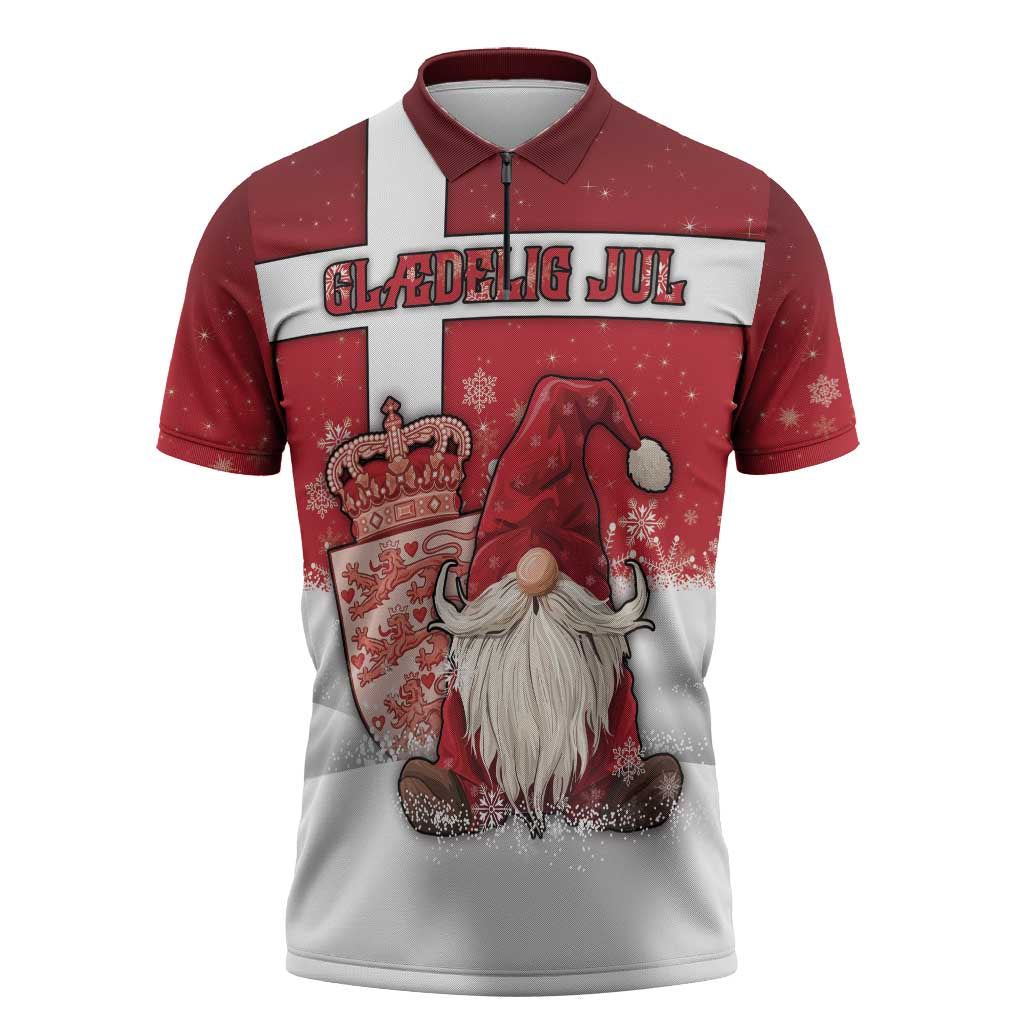 Denmark Christmas Zipper Polo Shirt Nisse Glaedelig Jul - Wonder Print Shop