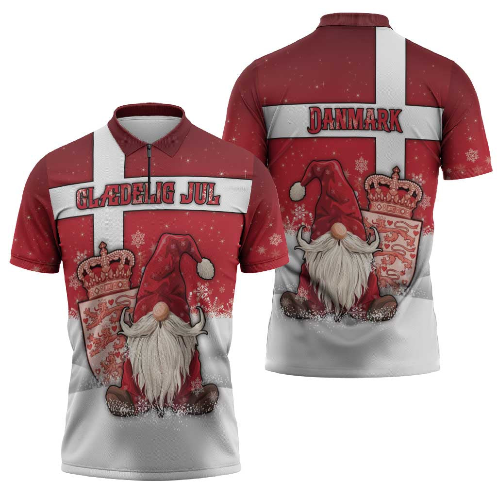 Denmark Christmas Zipper Polo Shirt Nisse Glaedelig Jul - Wonder Print Shop