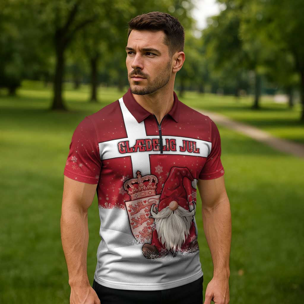 Denmark Christmas Zipper Polo Shirt Nisse Glaedelig Jul - Wonder Print Shop