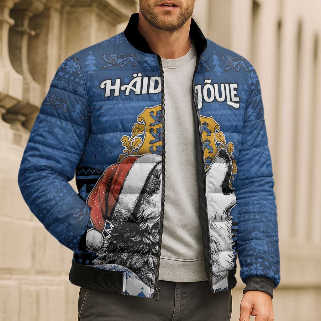 Personalized Estonia Christmas Bomber Puffer Jacket Haid Joule - Wonder Print Shop