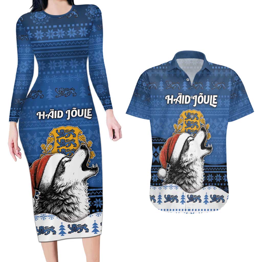 Personalized Estonia Christmas Couples Matching Long Sleeve Bodycon Dress and Hawaiian Shirt Haid Joule - Wonder Print Shop
