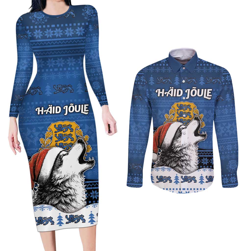 Personalized Estonia Christmas Couples Matching Long Sleeve Bodycon Dress and Long Sleeve Button Shirt Haid Joule - Wonder Print Shop