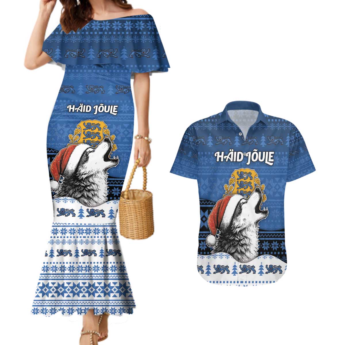 Personalized Estonia Christmas Couples Matching Mermaid Dress and Hawaiian Shirt Haid Joule - Wonder Print Shop