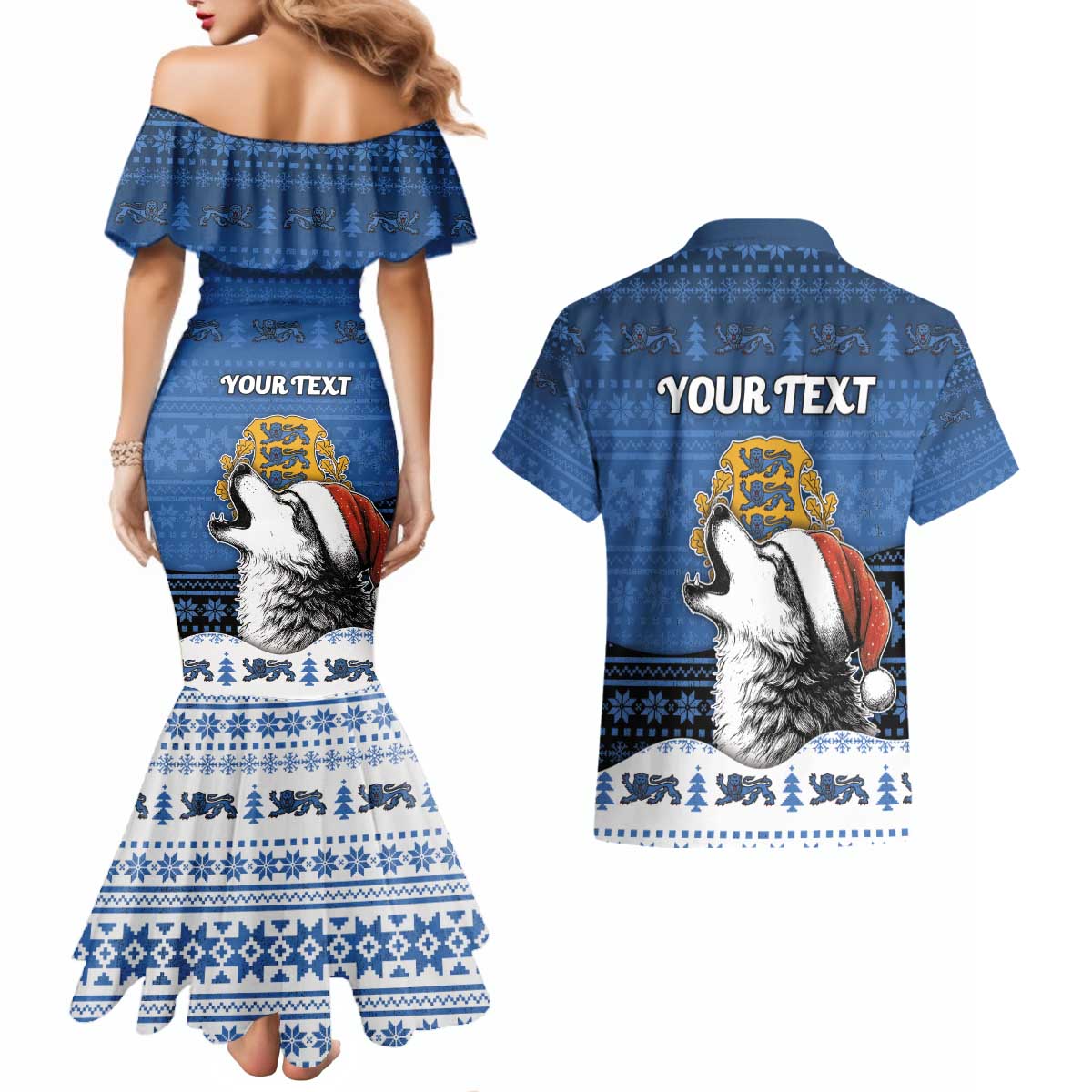 Personalized Estonia Christmas Couples Matching Mermaid Dress and Hawaiian Shirt Haid Joule - Wonder Print Shop