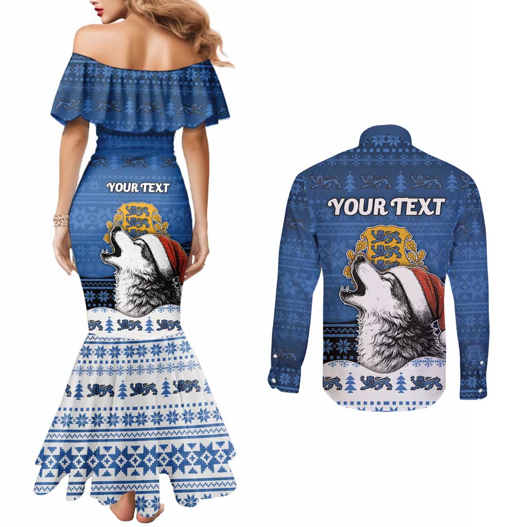 Personalized Estonia Christmas Couples Matching Mermaid Dress and Long Sleeve Button Shirt Haid Joule - Wonder Print Shop