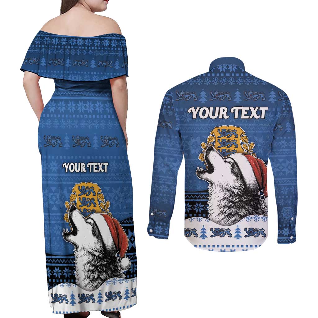 Personalized Estonia Christmas Couples Matching Off Shoulder Maxi Dress and Long Sleeve Button Shirt Haid Joule - Wonder Print Shop