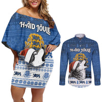 Personalized Estonia Christmas Couples Matching Off Shoulder Short Dress and Long Sleeve Button Shirt Haid Joule - Wonder Print Shop