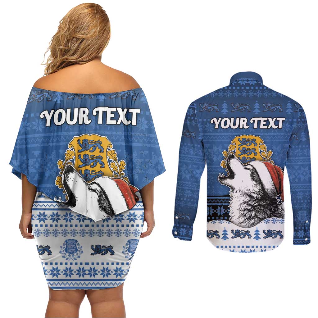 Personalized Estonia Christmas Couples Matching Off Shoulder Short Dress and Long Sleeve Button Shirt Haid Joule - Wonder Print Shop