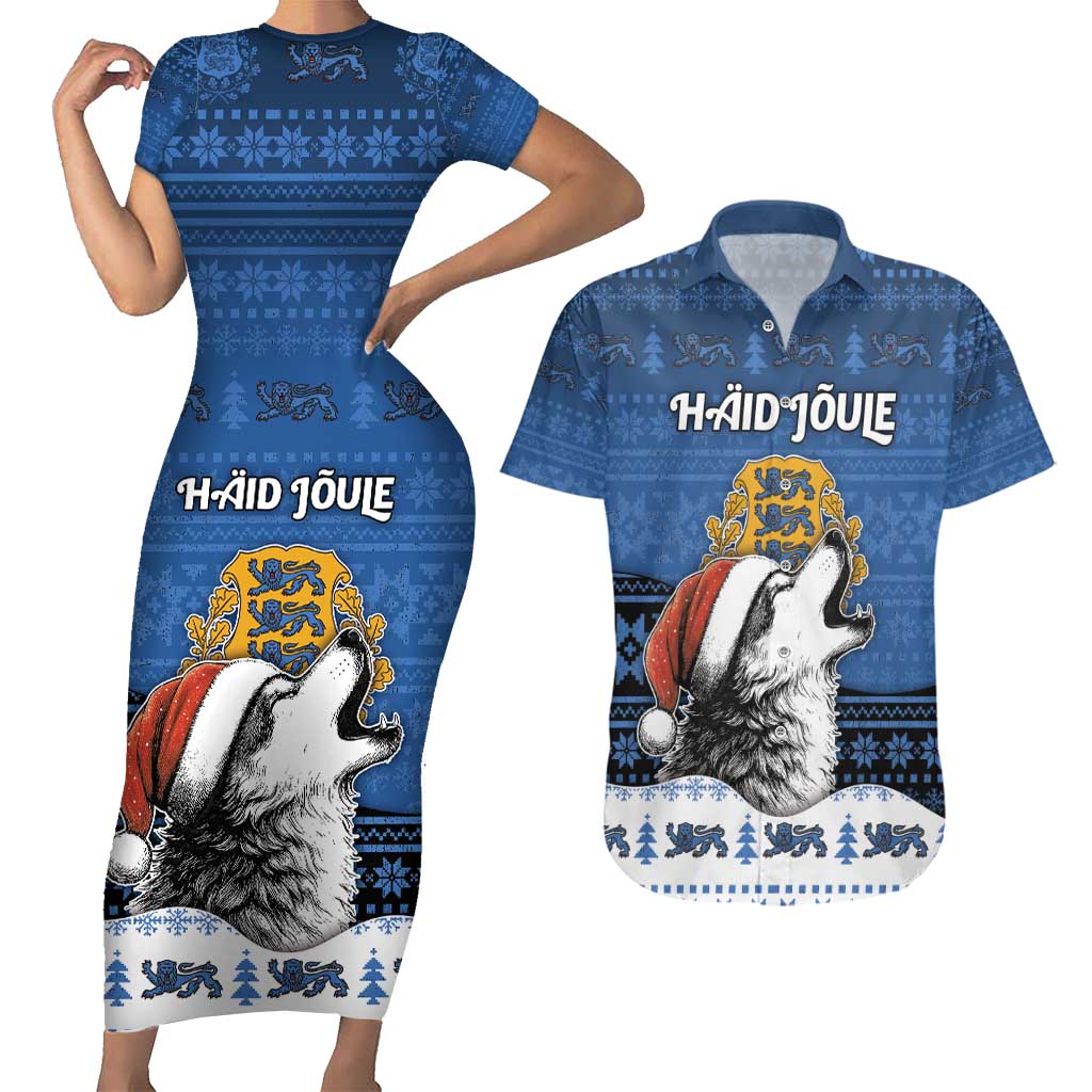 Personalized Estonia Christmas Couples Matching Short Sleeve Bodycon Dress and Hawaiian Shirt Haid Joule - Wonder Print Shop