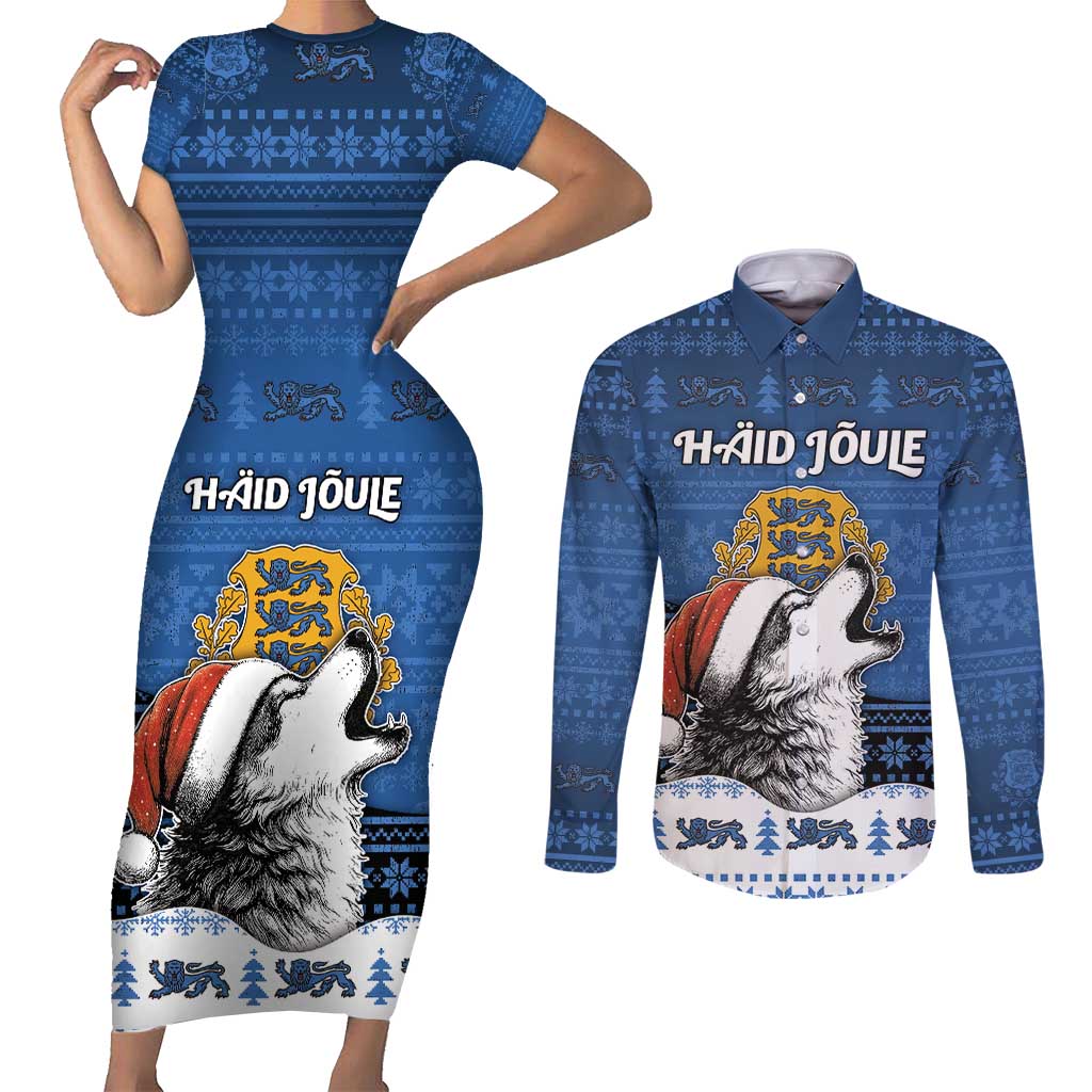 Personalized Estonia Christmas Couples Matching Short Sleeve Bodycon Dress and Long Sleeve Button Shirt Haid Joule - Wonder Print Shop