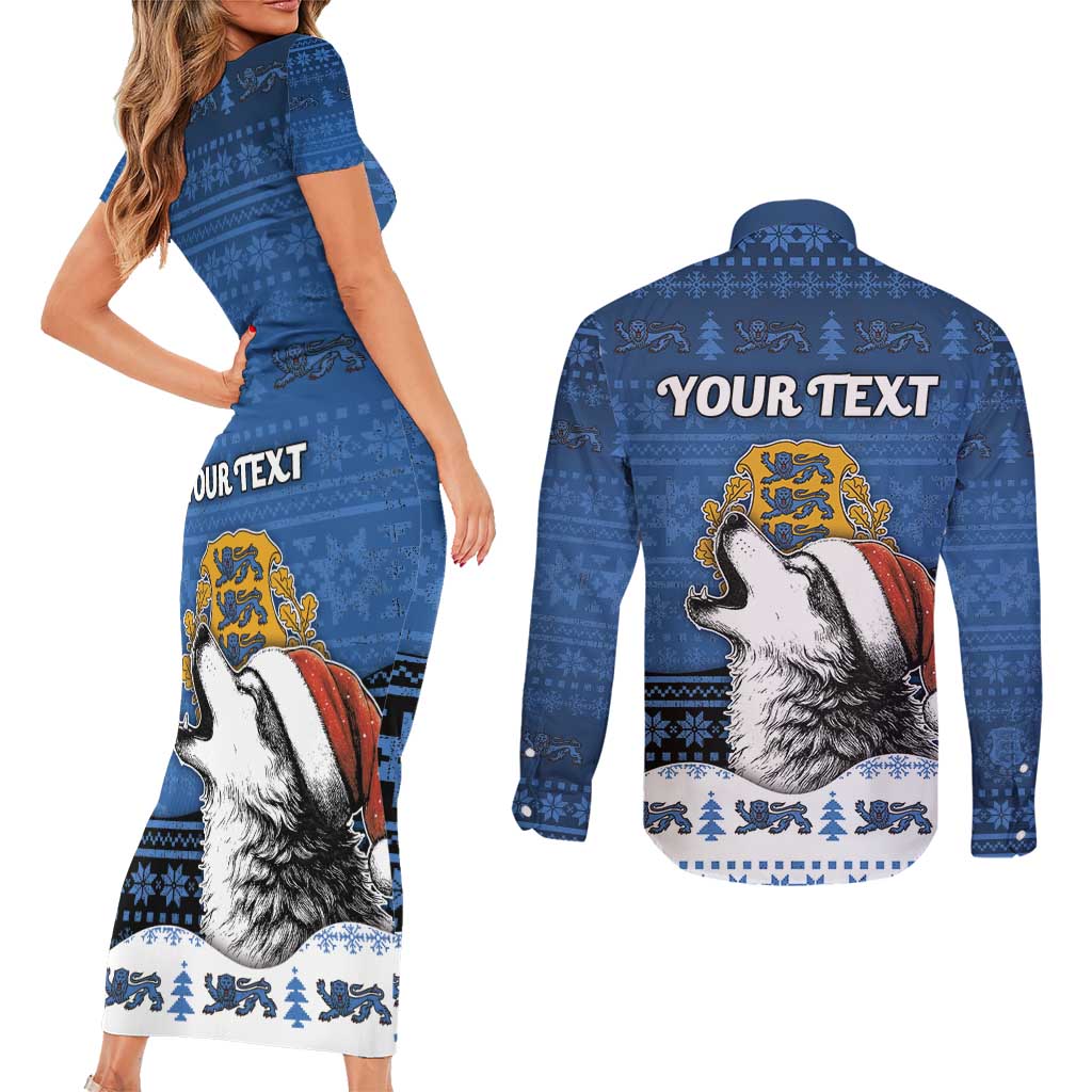Personalized Estonia Christmas Couples Matching Short Sleeve Bodycon Dress and Long Sleeve Button Shirt Haid Joule - Wonder Print Shop
