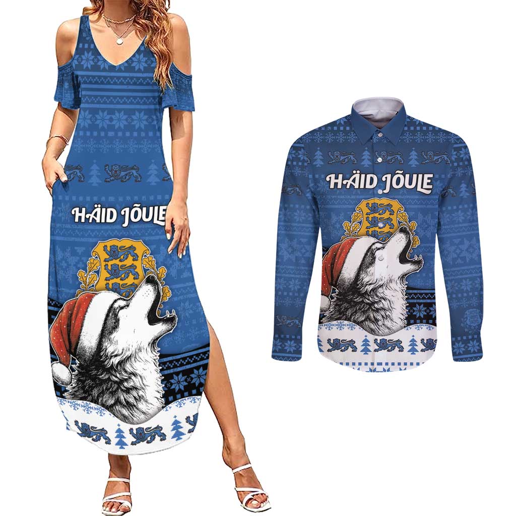 Personalized Estonia Christmas Couples Matching Summer Maxi Dress and Long Sleeve Button Shirt Haid Joule - Wonder Print Shop