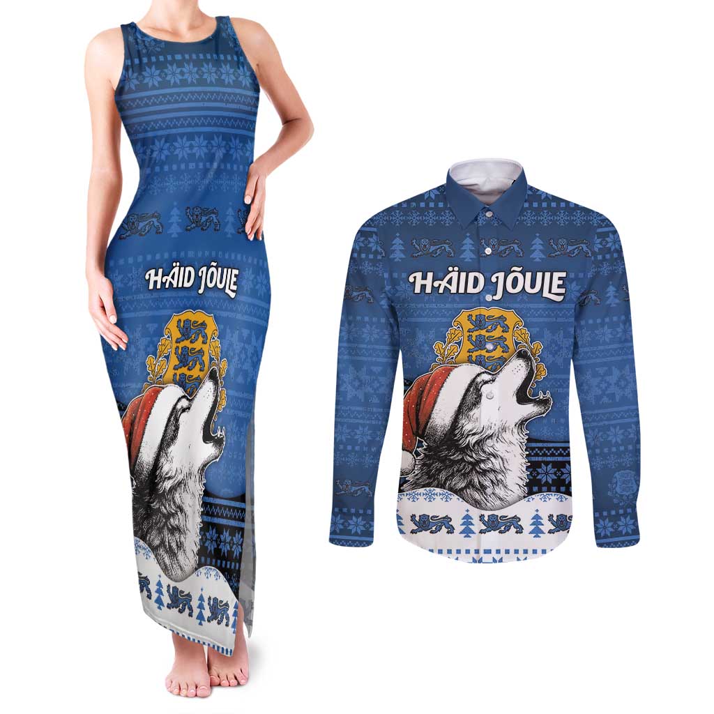 Personalized Estonia Christmas Couples Matching Tank Maxi Dress and Long Sleeve Button Shirt Haid Joule - Wonder Print Shop