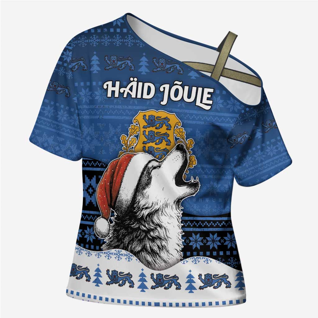 Personalized Estonia Christmas Cross Shoulder Shirt Haid Joule - Wonder Print Shop