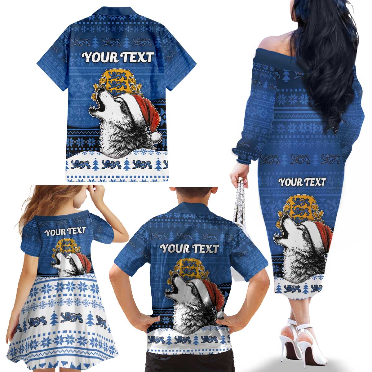 Personalized Estonia Christmas Family Matching Off The Shoulder Long Sleeve Dress and Hawaiian Shirt Haid Joule - Wonder Print Shop