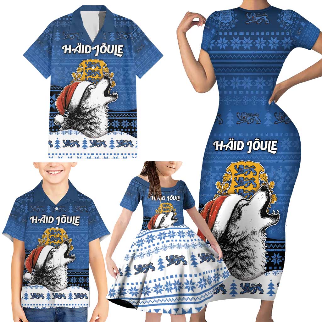 Personalized Estonia Christmas Family Matching Short Sleeve Bodycon Dress and Hawaiian Shirt Haid Joule - Wonder Print Shop