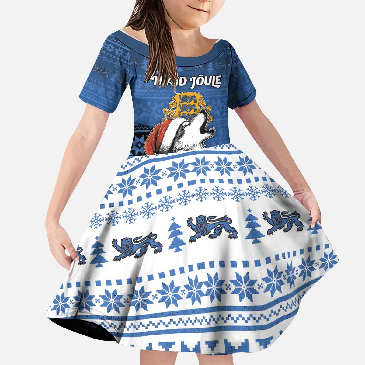 Personalized Estonia Christmas Kid Short Sleeve Dress Haid Joule - Wonder Print Shop