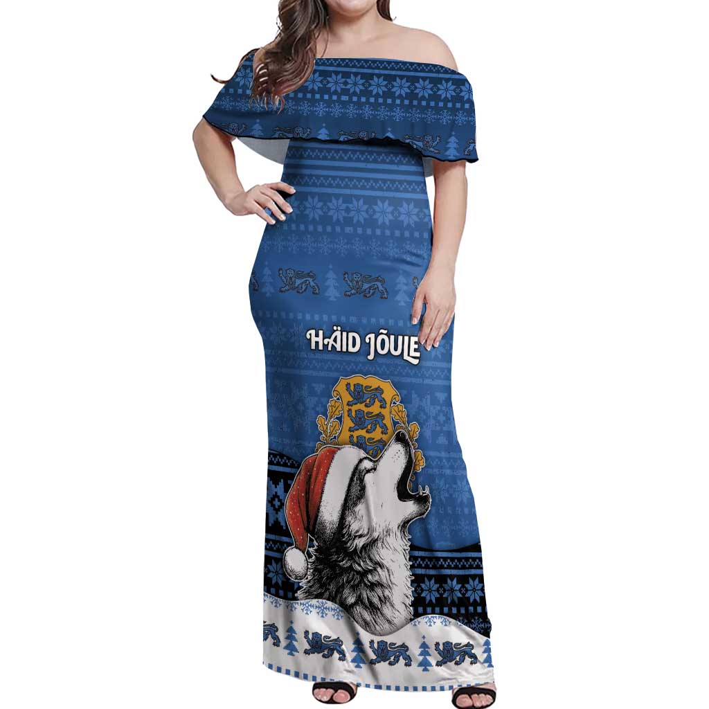 Personalized Estonia Christmas Off Shoulder Maxi Dress Haid Joule - Wonder Print Shop