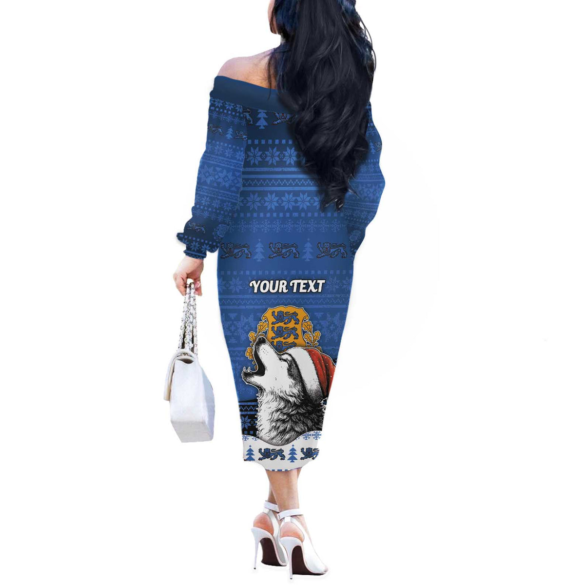 Personalized Estonia Christmas Off The Shoulder Long Sleeve Dress Haid Joule - Wonder Print Shop