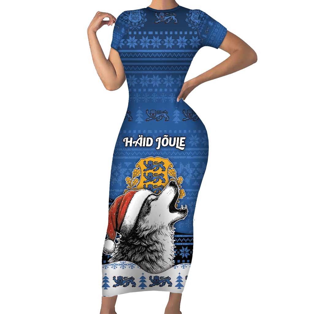 Personalized Estonia Christmas Short Sleeve Bodycon Dress Haid Joule - Wonder Print Shop
