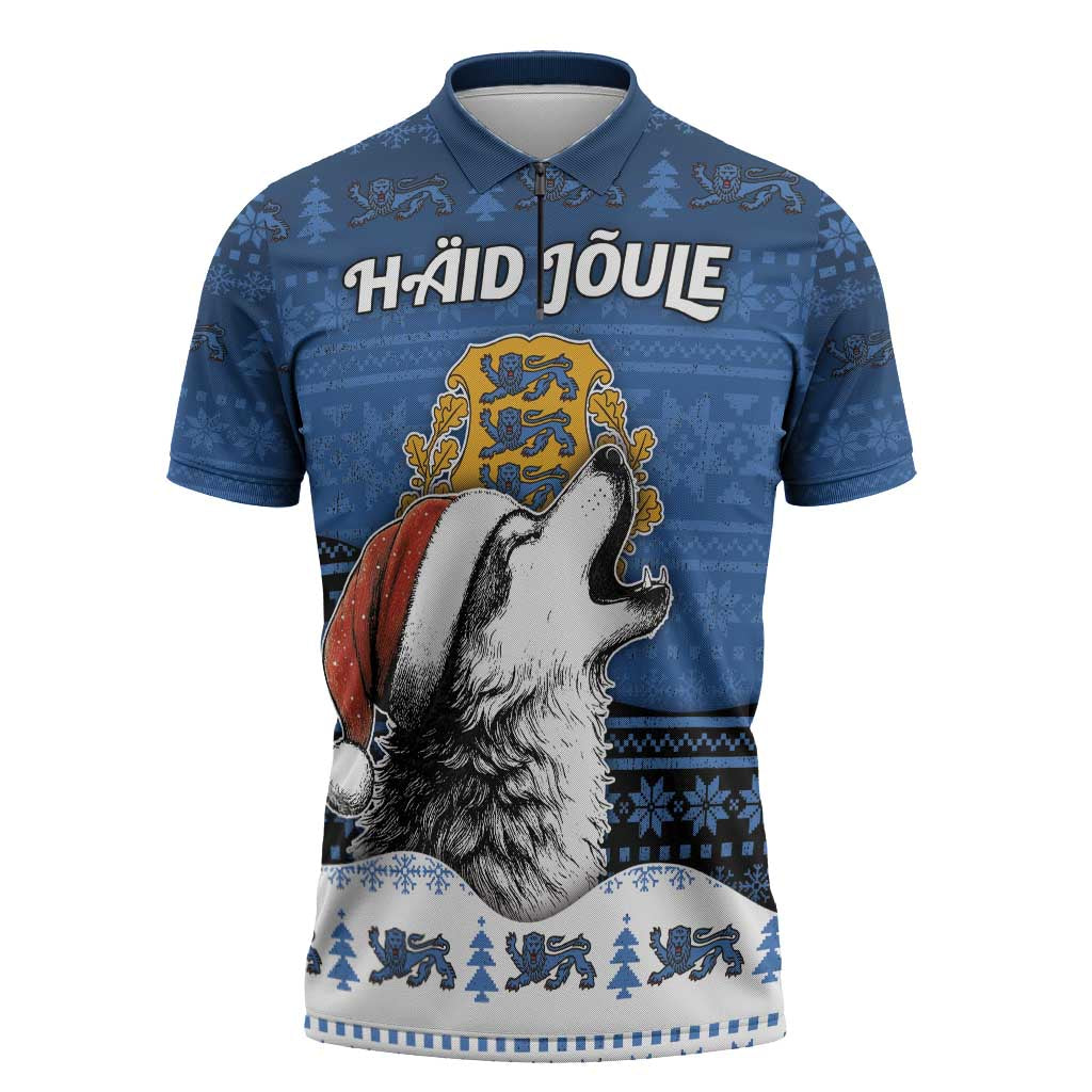 Personalized Estonia Christmas Zipper Polo Shirt Haid Joule - Wonder Print Shop
