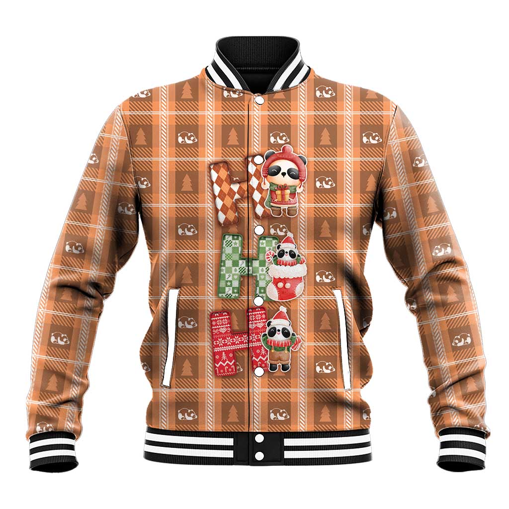 Panda Christmas Baseball Jacket Ho Ho Ho Caramel Pattern - Wonder Print Shop