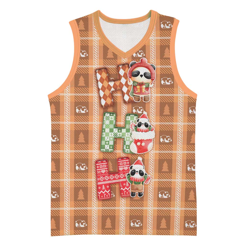 Panda Christmas Basketball Jersey Ho Ho Ho Caramel Pattern - Wonder Print Shop