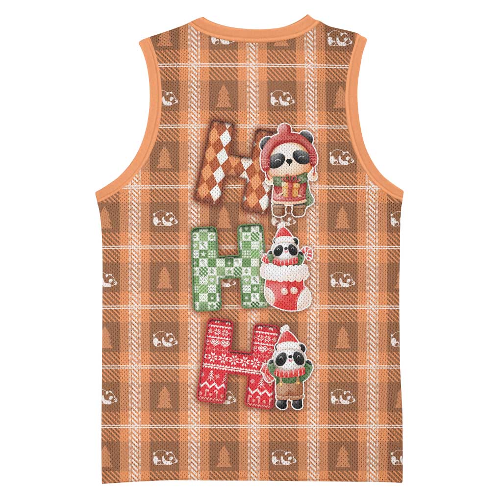 Panda Christmas Basketball Jersey Ho Ho Ho Caramel Pattern - Wonder Print Shop