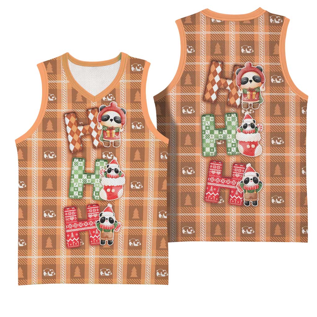 Panda Christmas Basketball Jersey Ho Ho Ho Caramel Pattern - Wonder Print Shop