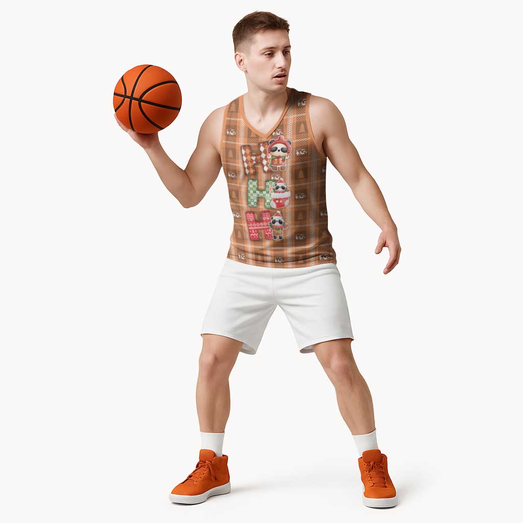 Panda Christmas Basketball Jersey Ho Ho Ho Caramel Pattern - Wonder Print Shop