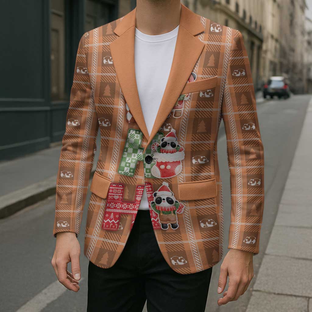 Panda Christmas Blazer Ho Ho Ho Caramel Pattern - Wonder Print Shop