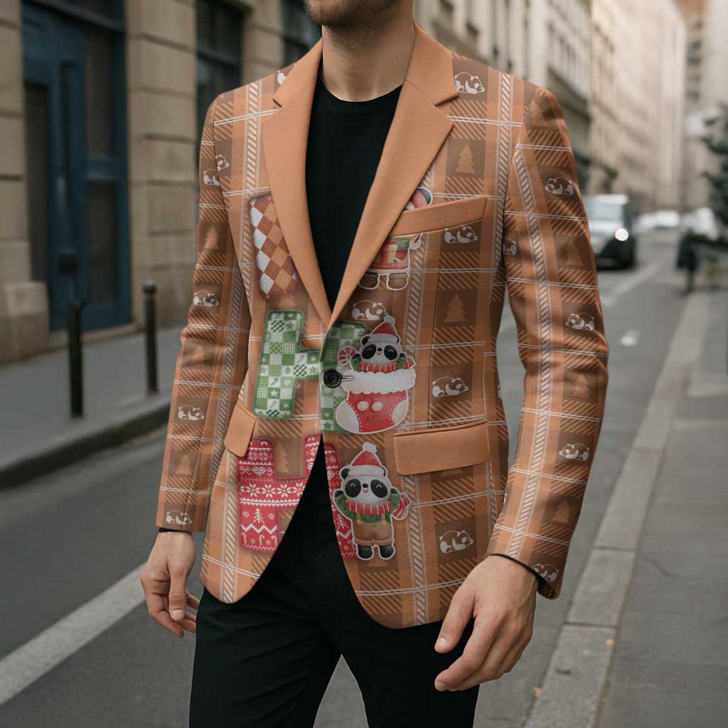 Panda Christmas Blazer Ho Ho Ho Caramel Pattern - Wonder Print Shop