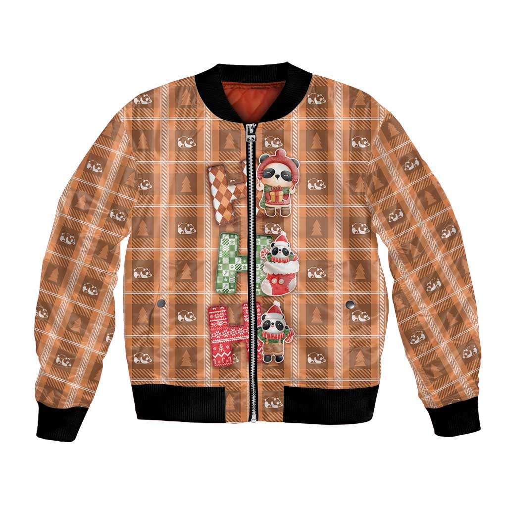 Panda Christmas Bomber Jacket Ho Ho Ho Caramel Pattern - Wonder Print Shop