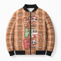 Panda Christmas Bomber Puffer Jacket Ho Ho Ho Caramel Pattern - Wonder Print Shop