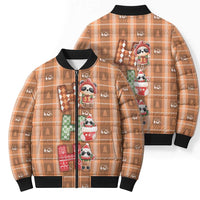 Panda Christmas Bomber Puffer Jacket Ho Ho Ho Caramel Pattern - Wonder Print Shop