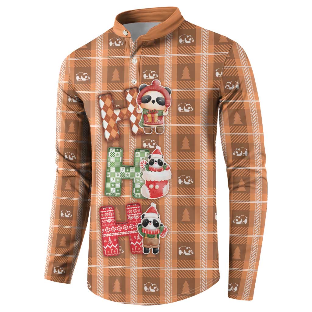 Panda Christmas Button Sweatshirt Ho Ho Ho Caramel Pattern - Wonder Print Shop
