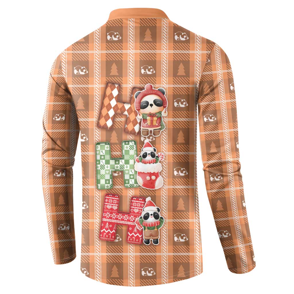 Panda Christmas Button Sweatshirt Ho Ho Ho Caramel Pattern - Wonder Print Shop