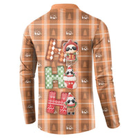 Panda Christmas Button Sweatshirt Ho Ho Ho Caramel Pattern - Wonder Print Shop