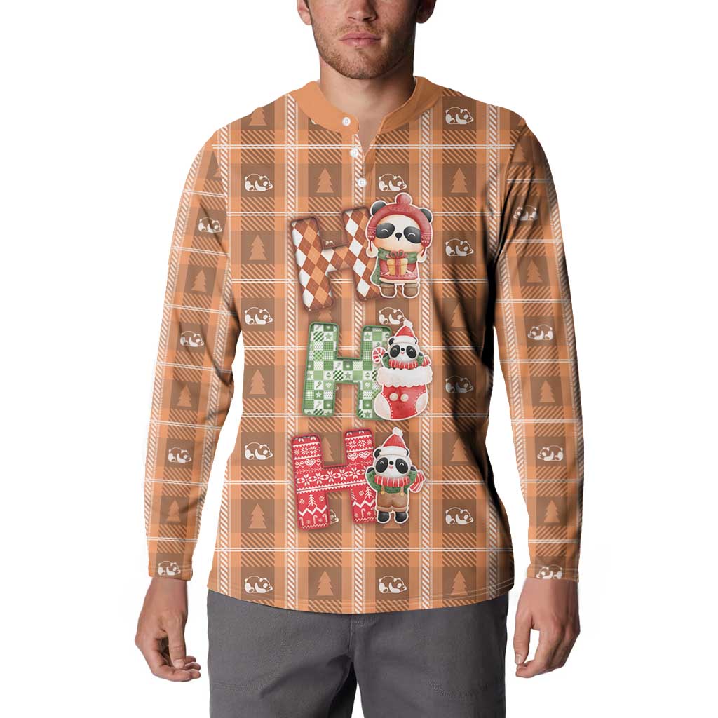 Panda Christmas Button Sweatshirt Ho Ho Ho Caramel Pattern - Wonder Print Shop