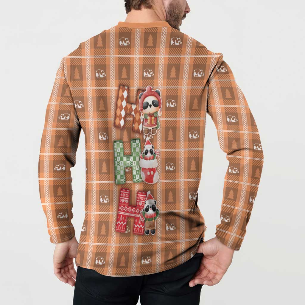 Panda Christmas Button Sweatshirt Ho Ho Ho Caramel Pattern - Wonder Print Shop