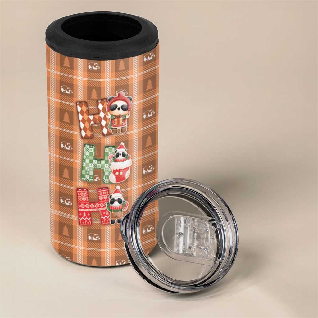 Panda Christmas 4 in 1 Can Cooler Tumbler Ho Ho Ho Caramel Pattern - Wonder Print Shop