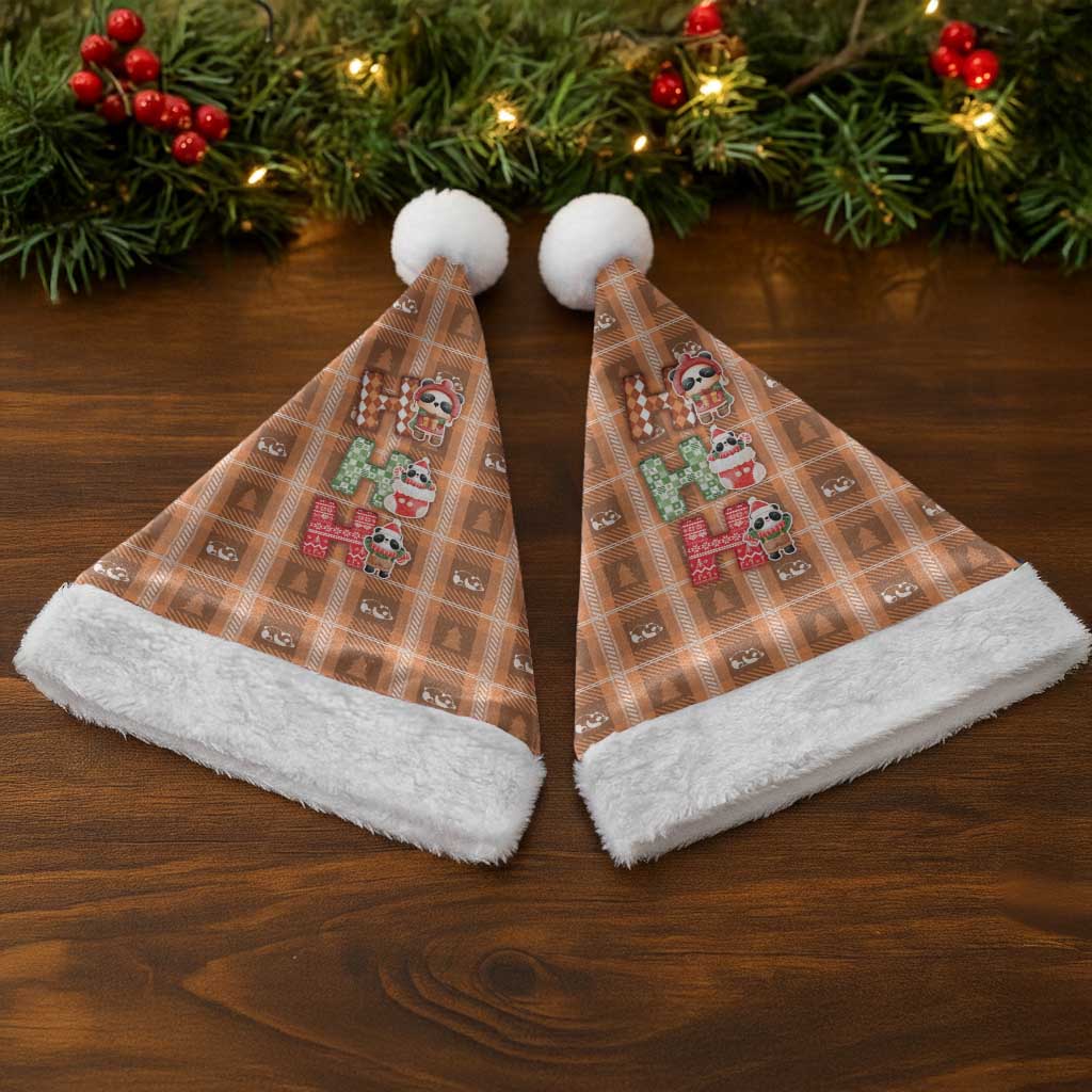 Panda Christmas Santa Hat Ho Ho Ho Caramel Pattern - Wonder Print Shop