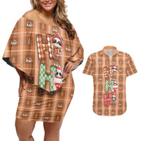 Panda Christmas Couples Matching Off Shoulder Short Dress and Hawaiian Shirt Ho Ho Ho Caramel Pattern - Wonder Print Shop