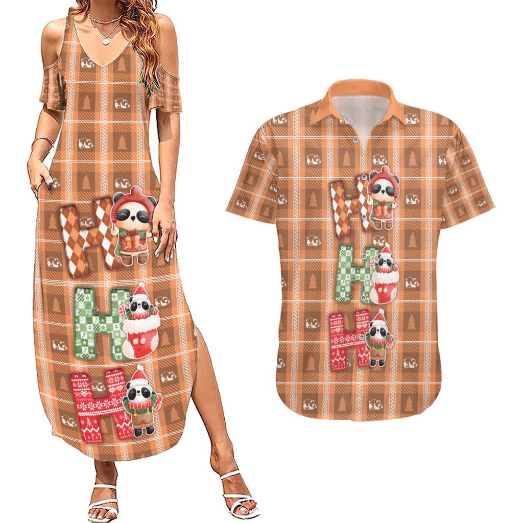 Panda Christmas Couples Matching Summer Maxi Dress and Hawaiian Shirt Ho Ho Ho Caramel Pattern - Wonder Print Shop