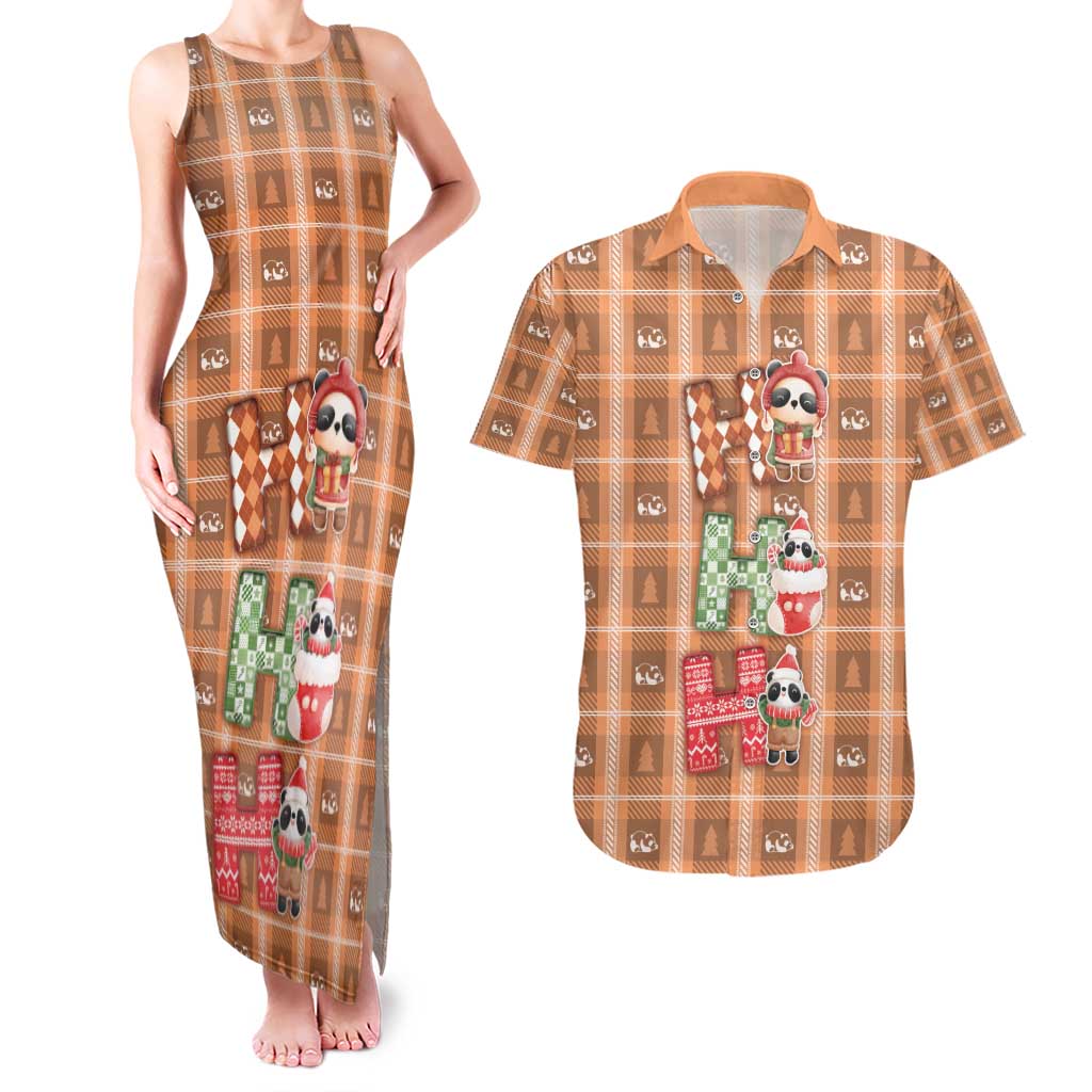 Panda Christmas Couples Matching Tank Maxi Dress and Hawaiian Shirt Ho Ho Ho Caramel Pattern - Wonder Print Shop
